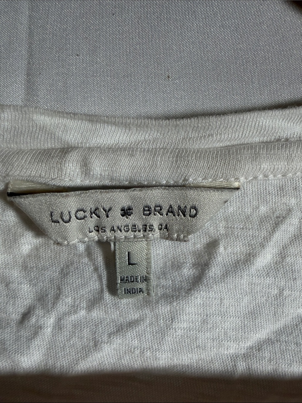 Lucky Brand Women's Ivory V-Neck Short Sleeve Tee with Black Floral Embroidery - Picture 2 of 8